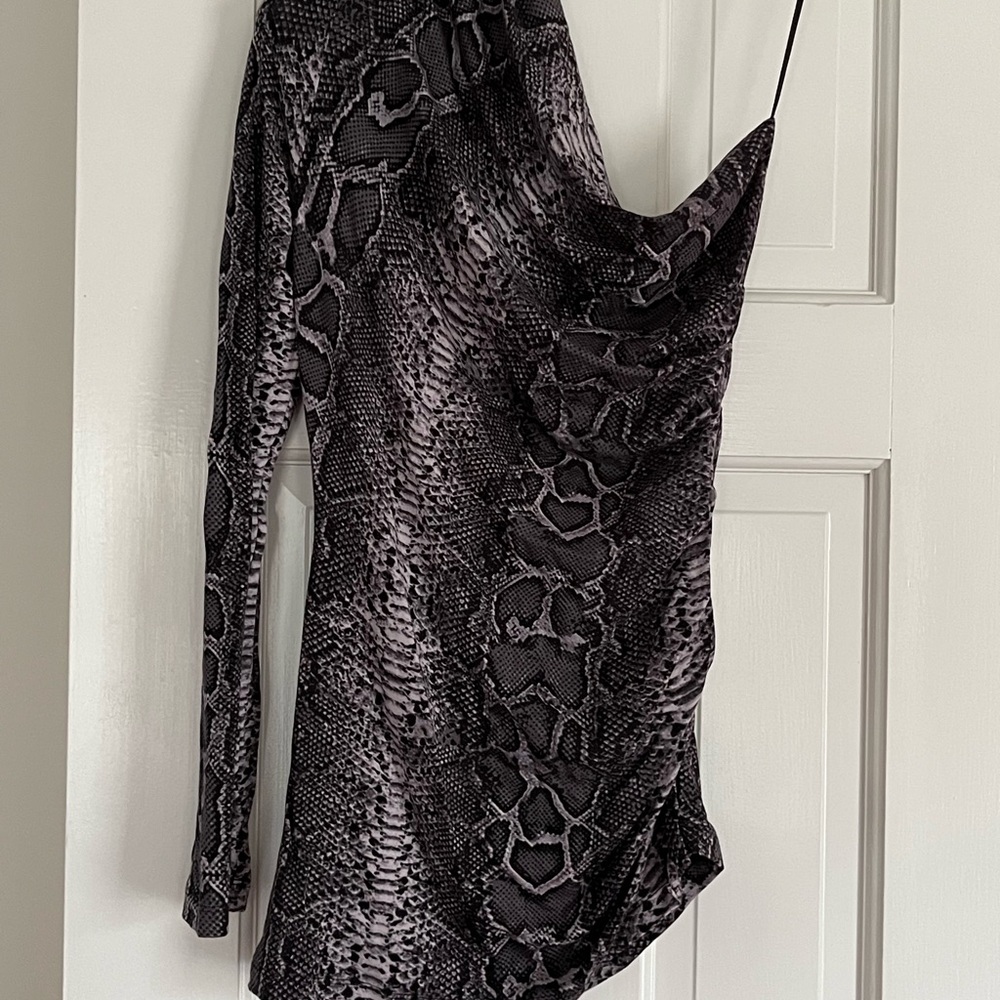 Tart Black and Gray Reptile Print off the shoulder top!